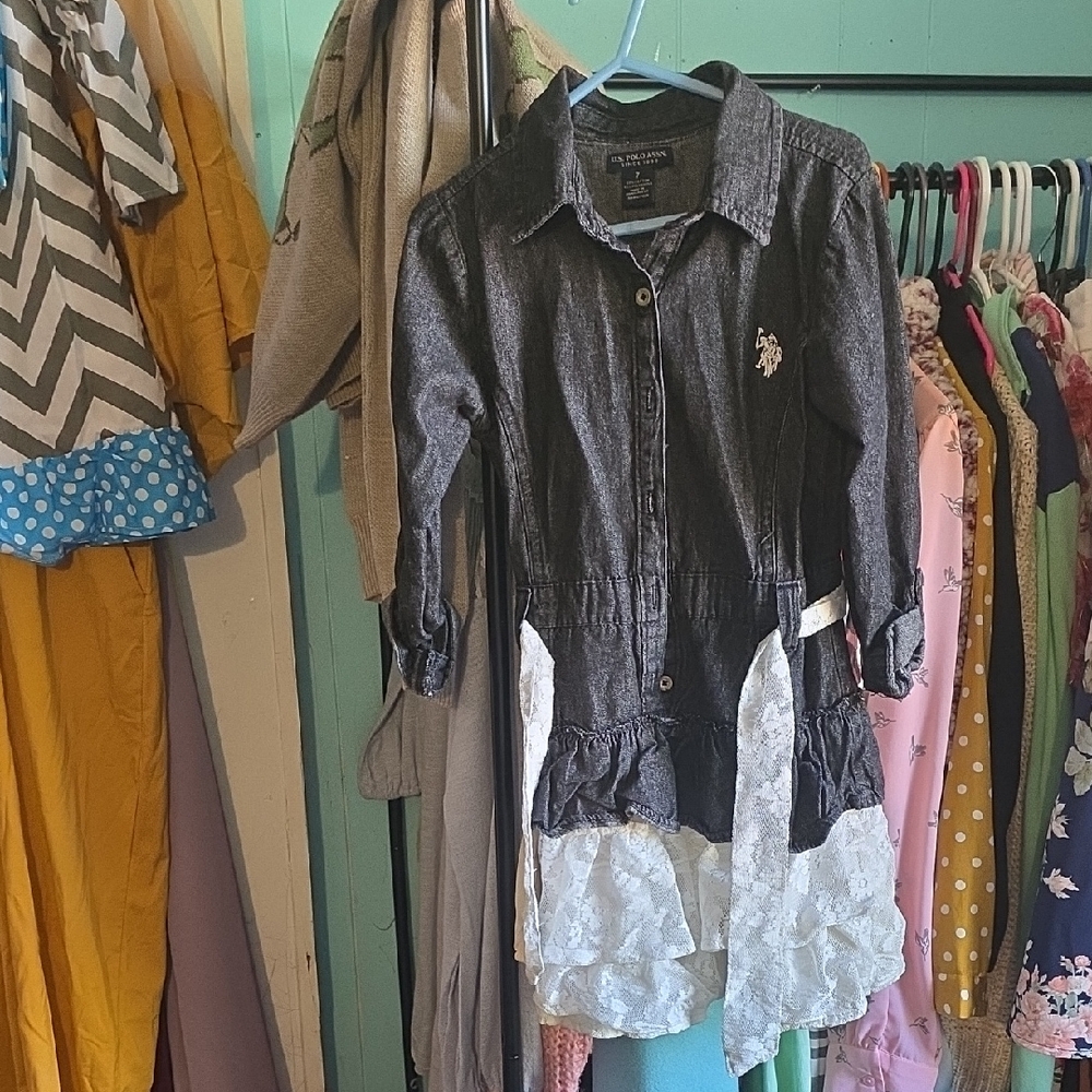 U.S. Polo Assn. Black Denim Dress with White Lace